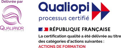 Qualiopi processus certifié, République française. Certification délivrée par Qualianor au titre de la catégorie d'actions suivante : actions de formation.